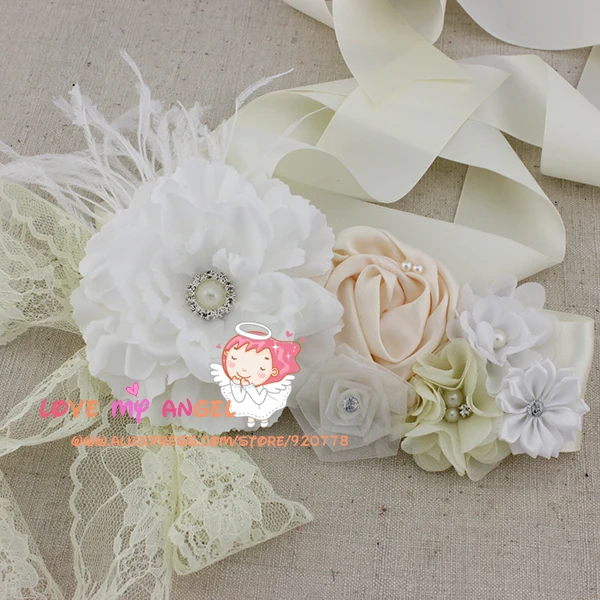 1 stücke Weiß elfenbein blume Schärpe pfingstrose blume schärpe Hochzeit Schärpe Baby Mädchen Schärpe Fotografie Requisiten