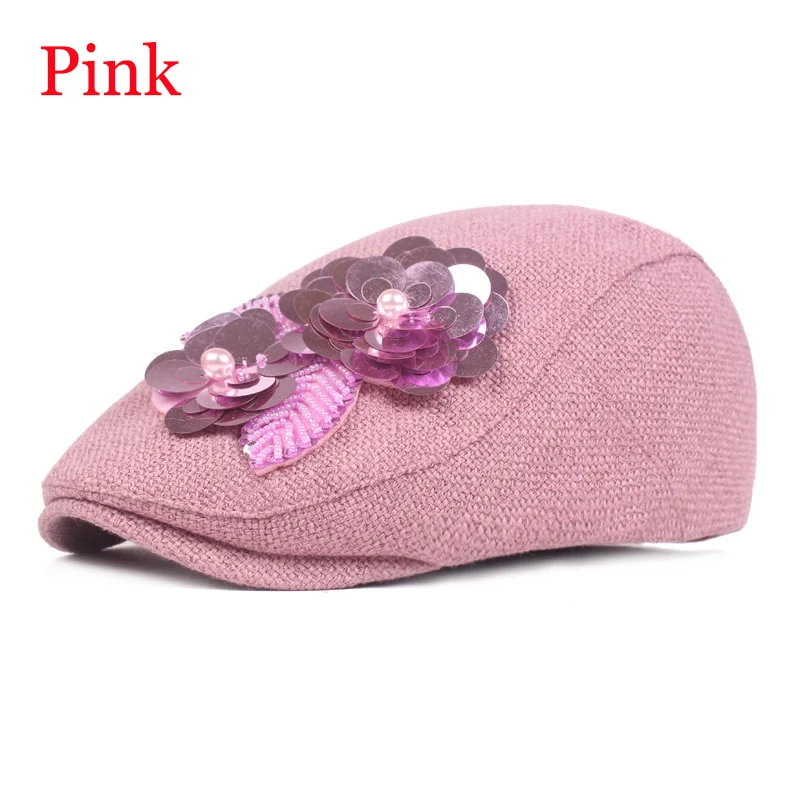 Pink RoxCober Модные женские береты с цветами хлопковая льняная Кепка-восьмиклинка картуз Гольф вождения плоская кепка таксиста кепка газетчика шляпа - Цвет: Pink