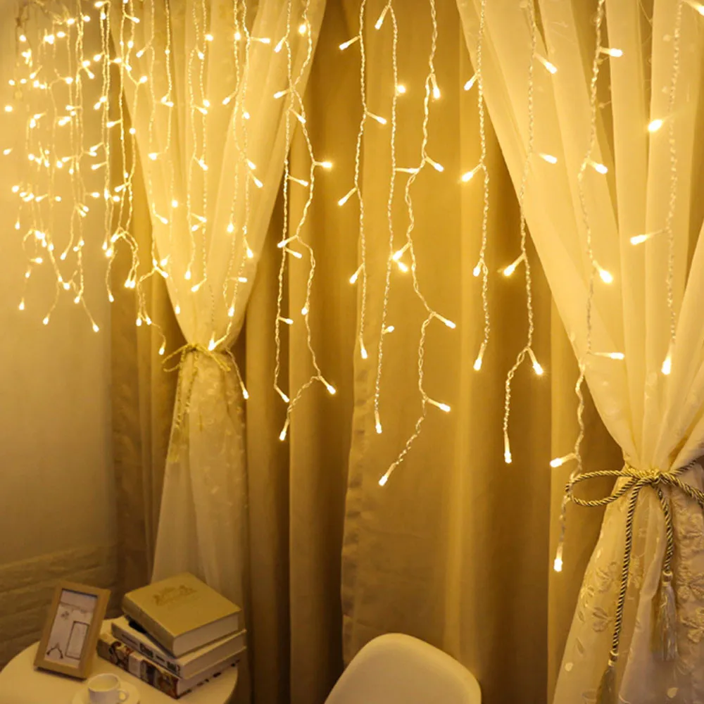 INS светодиодный оконный занавес сосулька гирлянда сказочные огни для свадьбы декор для вечеринки Рождества лампы освещение Блеск энергосберегающие ночные светильники