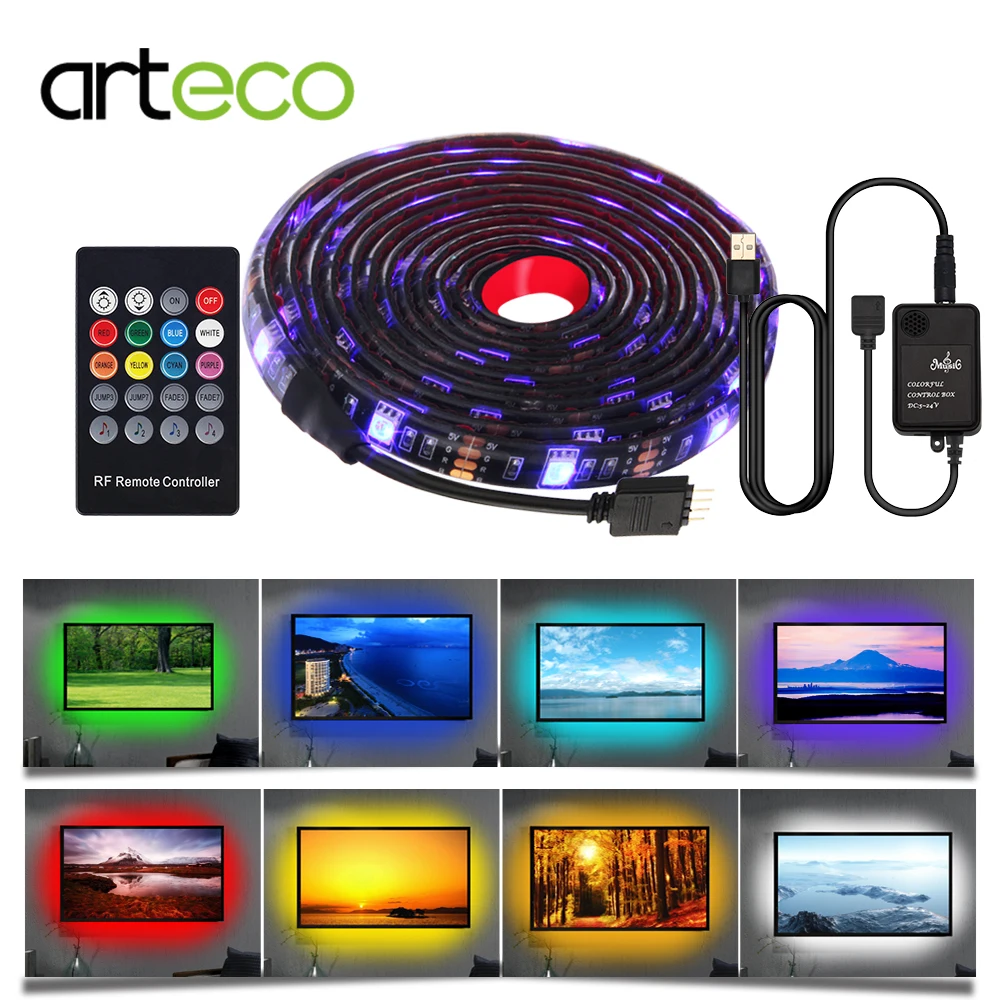 DC5V USB Музыка RGB светодиодная лента Набор 0 5 м/1 м/2 М 5050 Светодиодная