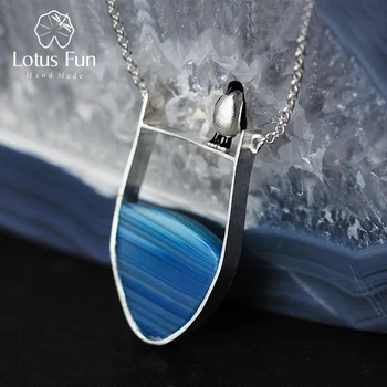 925 Sterling Silver Natural Agate Gemstones Fine Jewelry Lovely Penguin Necklace with Pendant for Women Collier