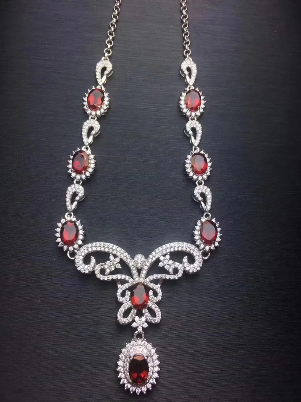  Collier pendentif en grenat rouge naturel S925 argent collier de pierres précieuses naturelles bijo