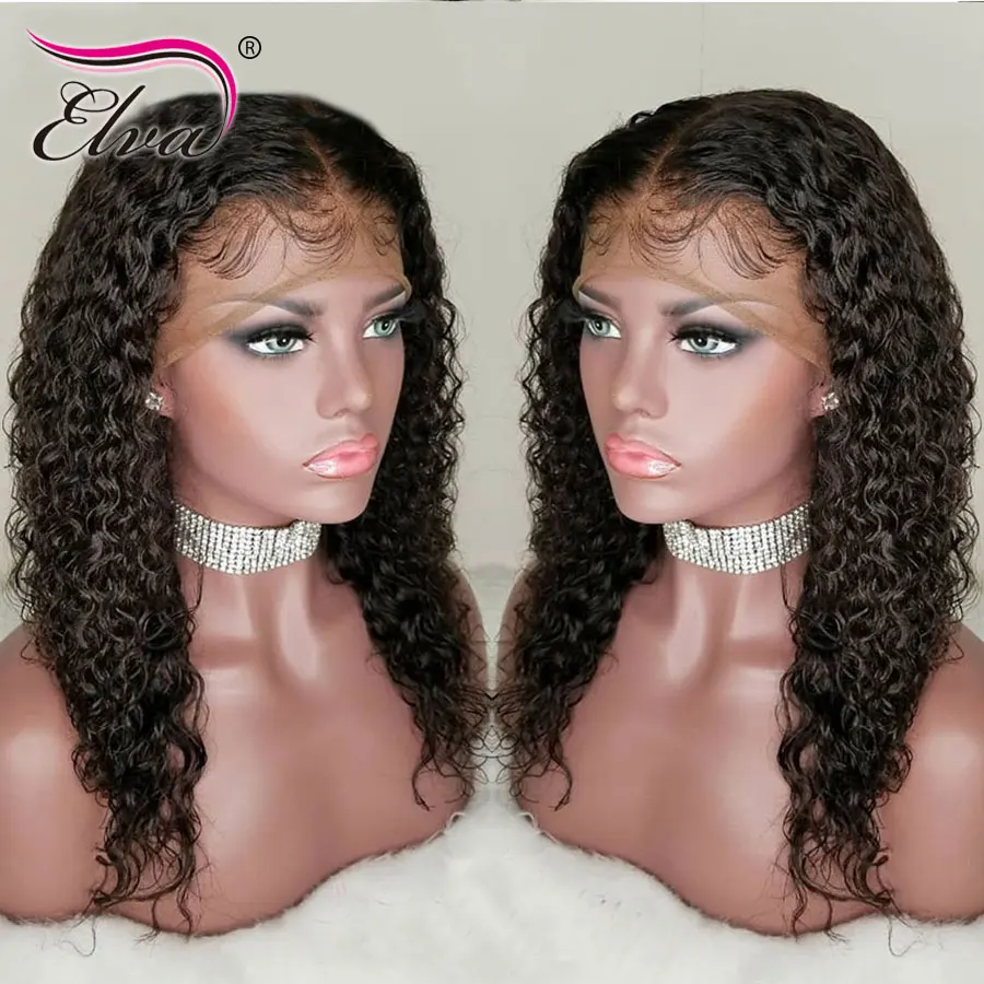Elva Hair 13x6 Curly Lace Front Human Hair Wigs Pre Plucked Hairline Brazilian Remy Hair Lace Wig With Baby Hair Natural Color