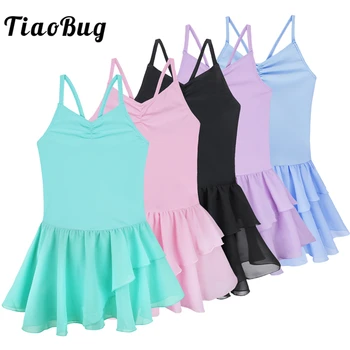 

TiaoBug Children Spaghetti Straps Professional Ballet Tutu Dress Girls Gymnastics Leotard Ballerina Leotard Dress Kids Dancewear