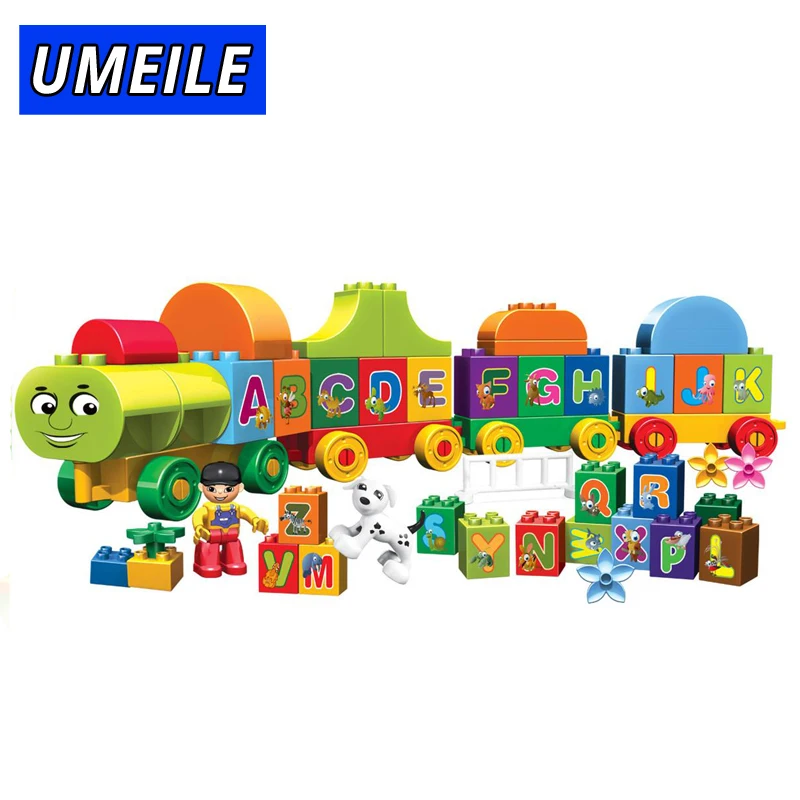 

UMEILE City Train Block Brick 75PCS Building Block Friends Figure Educational Letter Baby Toys Compatible With Duplo