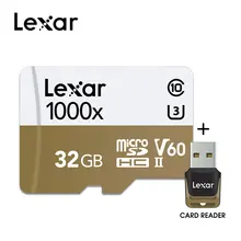 Lexar профессиональная 150 МБ/с./с 1000x картридер 2 микро-sd SDXC 32 Гб 64 Гб 128 г 256 Гб карта памяти UHS-II для дрона Gopro Hero спортивная видеокамера