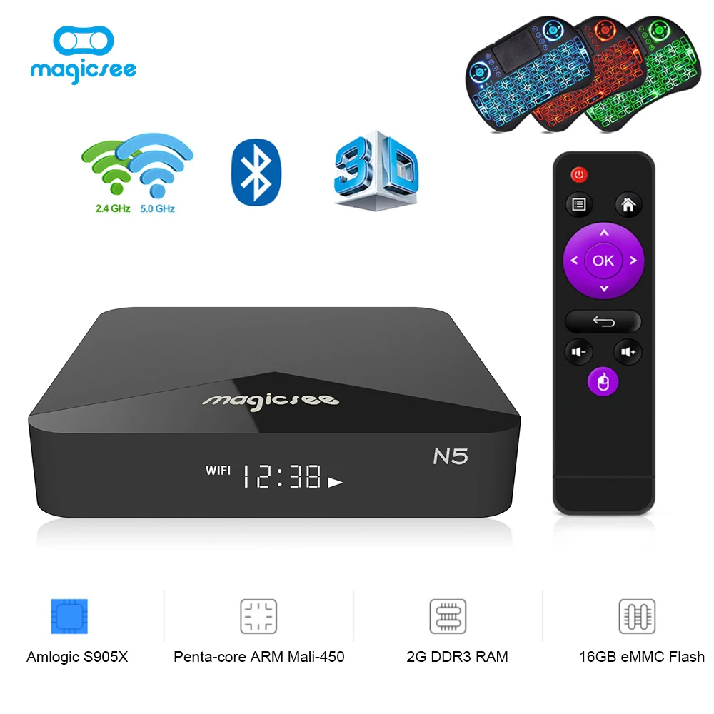 

N5 Android TV OSAndroid 7.1 Amlogic S905X 2GB RAM + 16GB ROM 2.4G + 5G WiFi 100Mbps BT4.1 Support 4K H.265 Media player