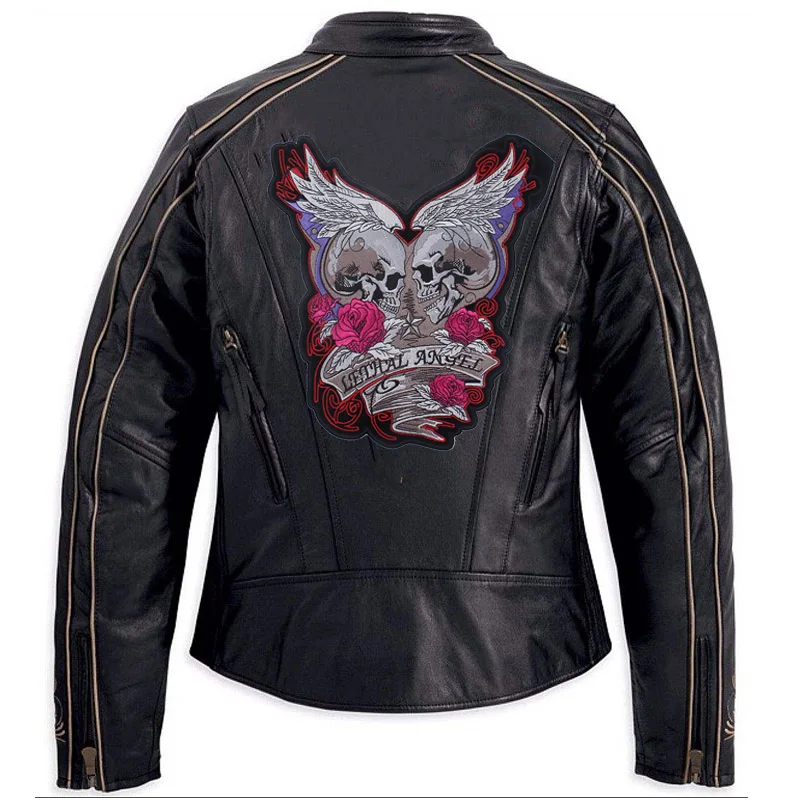 Prajna Skull Patch Big Rock Motorcycle Patch Stalker Rose Wings Iron On Ironing Embroidered Biker Patches For Clothes Jacket DIY