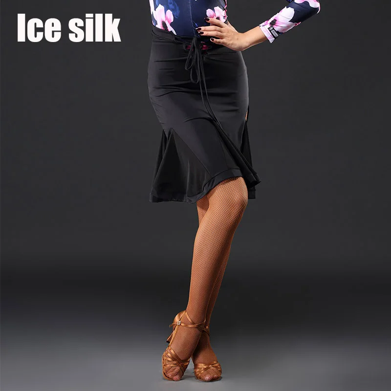 Юбки для латиноамериканских бальных танцев, юбки для взрослых, сальса, Самба, танго, Одежда для танцев, женская одежда для выступлений, DN2648 - Цвет: Ice silk