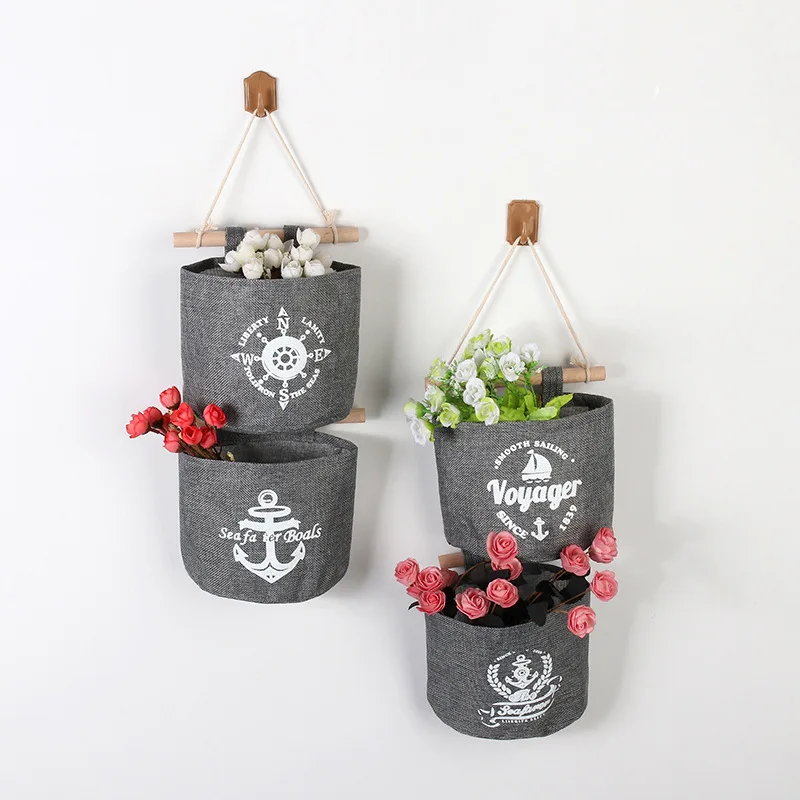 

Navy Pattern Cotton Linen Hanging Storage Bag one Pocket Wall Mounted Wardrobe Hang Bag Wall Pouch glasses Toys Organizer