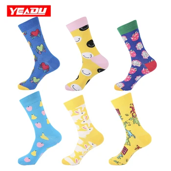 

YEADU Colorful Men Art Socks Funny Happy Smile Rabbit Pitaya Apple Hip Hop Skateboard socks for Men Wedding Birthday Gift
