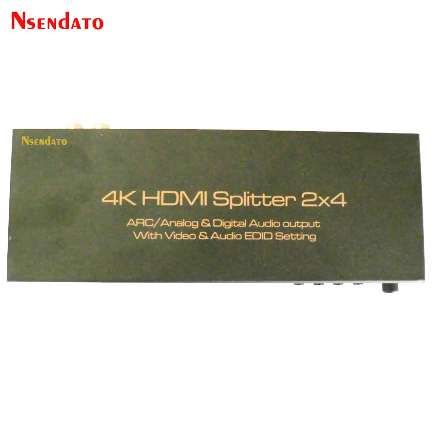 4K HDMI Splitter 2x4 Switcher L/R Audio Video Extractor Converter 2 In 4 Out 5.1CH EDID ARC Analog&