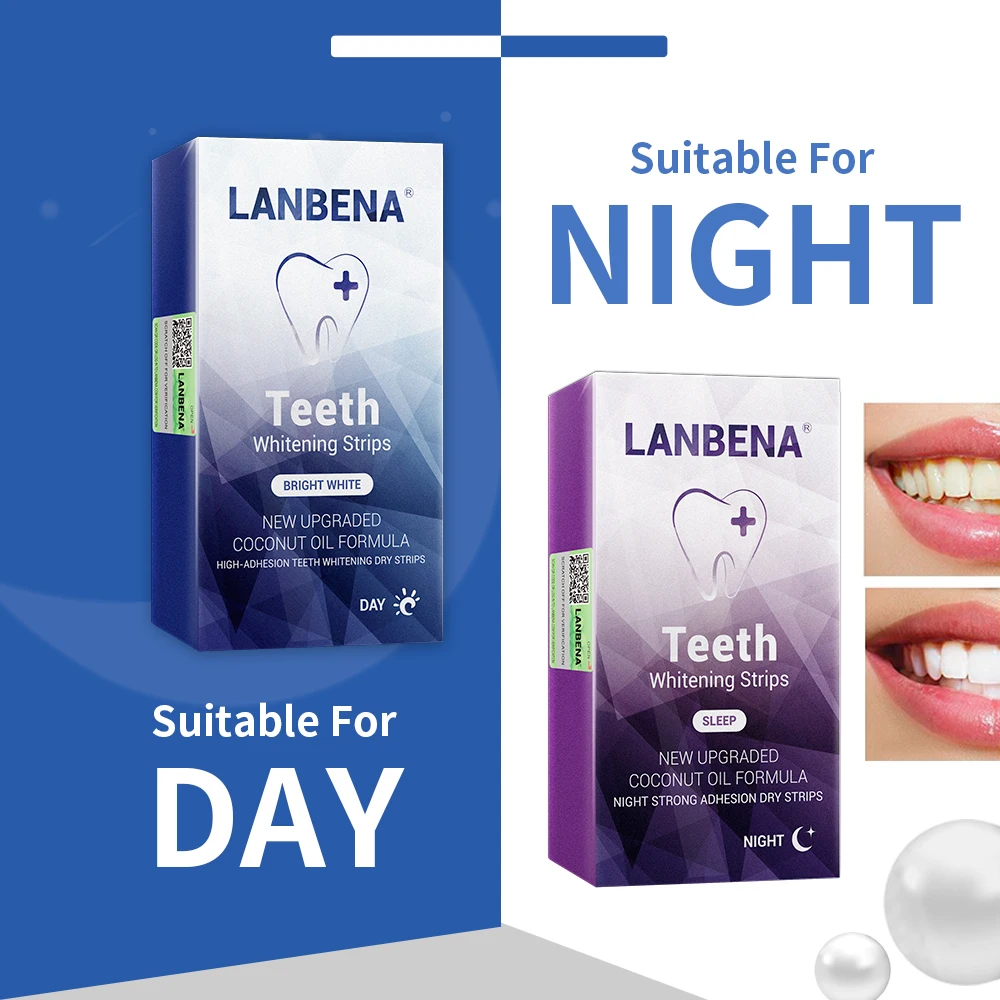 

LANBENA Teeth Whitening Strips Daily Use+ Night Oral Hygiene Teeth Veneers White Strips Removes Plaque Stains Oral Care 12 Pairs