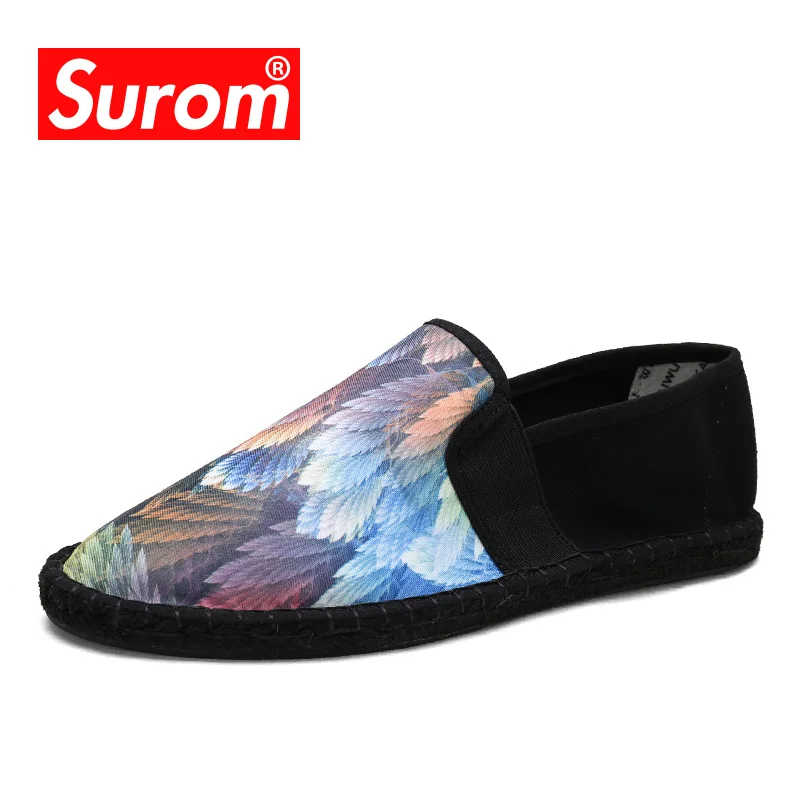 

SUROM Men's Espadrilles Fashion Comfortable Canvas Upper Hemp Sole Slip on Male Loafers For Men Casual Shoes Size 39-45