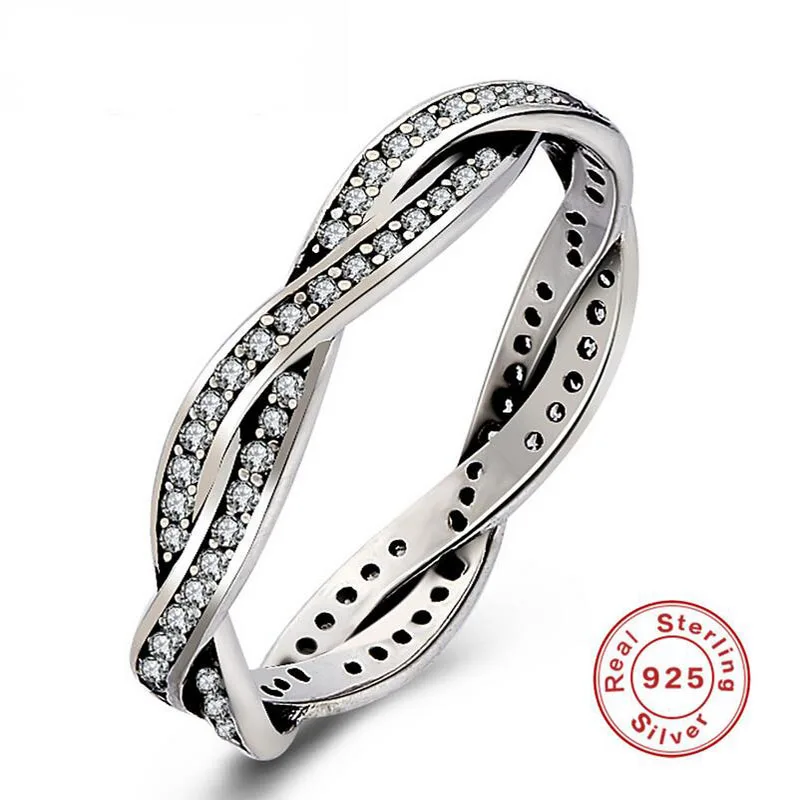 

Size 6-9 Pure 925 Sterling Silver BRAIDED PAVE SILVER RING CZ Authentic Twist Of Fate Stackable Twisted Ring Jewelry Never Fade