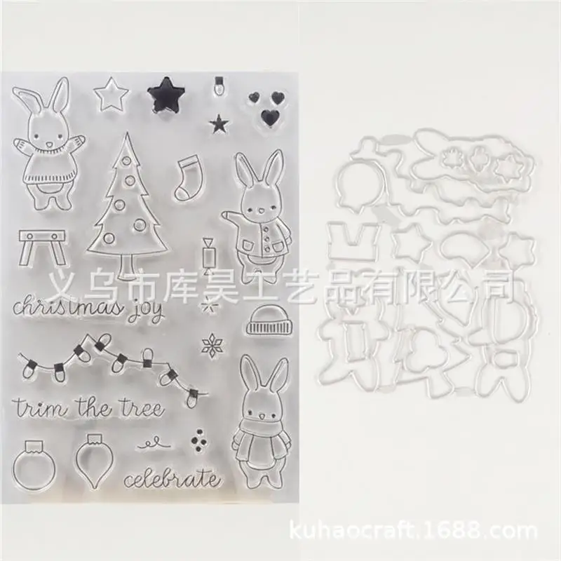 FGHGF Rabbit christmas Transparent Clear Stamp Or Cutting Dies for DIY Scrapbooking/Card Making/Kids Fun Decoration Supplies | Канцтовары
