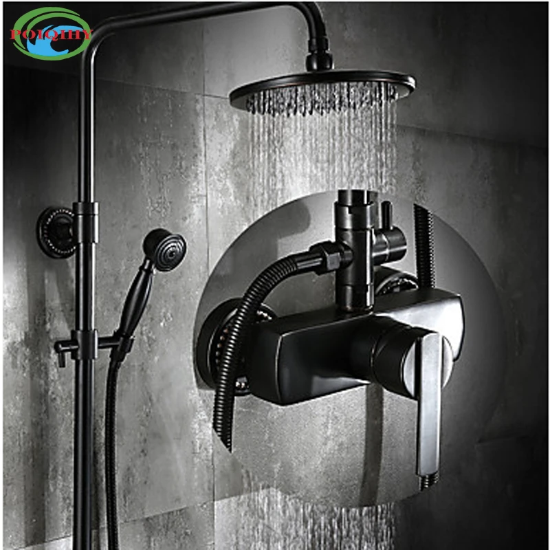 

POIQIHY Functional ORB 8" Rainfall Shower Faucet Single Handle Bathroom Shower Mixers Swivel Tub Hand Spray
