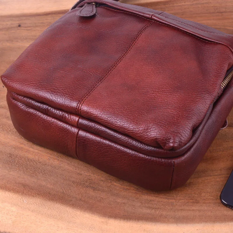 EUMOAN Vintage small bag, men's casual stiletto bag, head leather shoulder bag