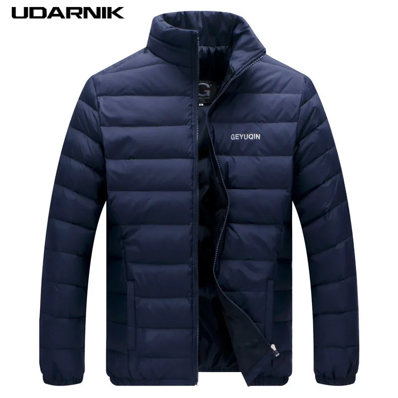 

Men Casual Thin Black Parkas Nylon Stand Collar Coats Zipper Jacket Solid Autumn Winter Outwear Plus Size L-4XL New 223-498