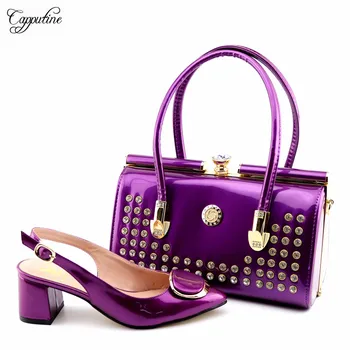 

New arrival party pointed toe pump shoes and bag set for lady T8107 in purple, heel height 5cm