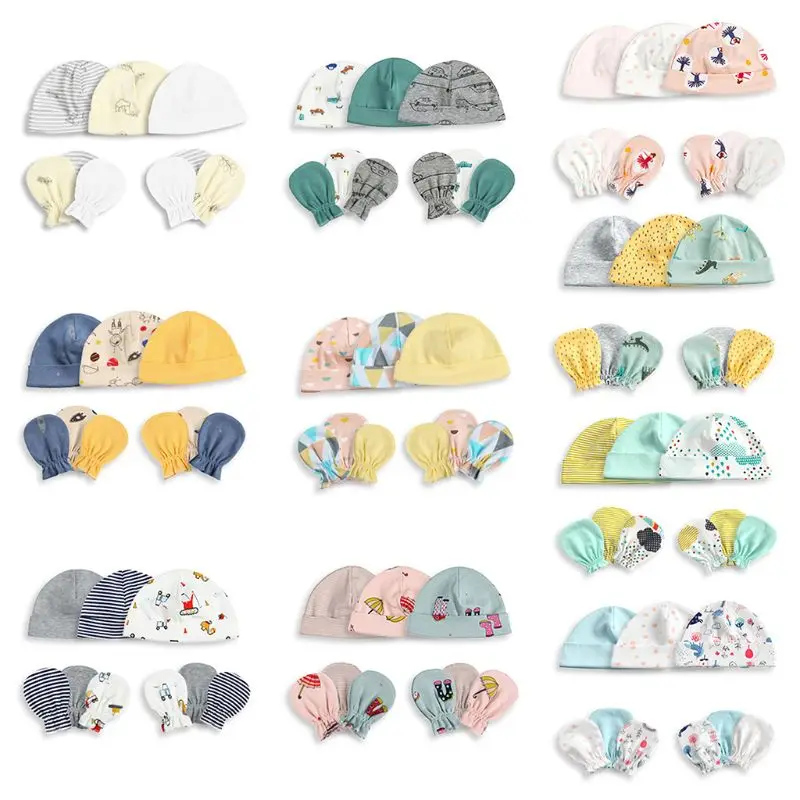 

1 Set Baby Boys Girls Hat Gloves Unisex Infants Soft Cotton Cap Anti-scratch Glove Newborn Photo Accessories