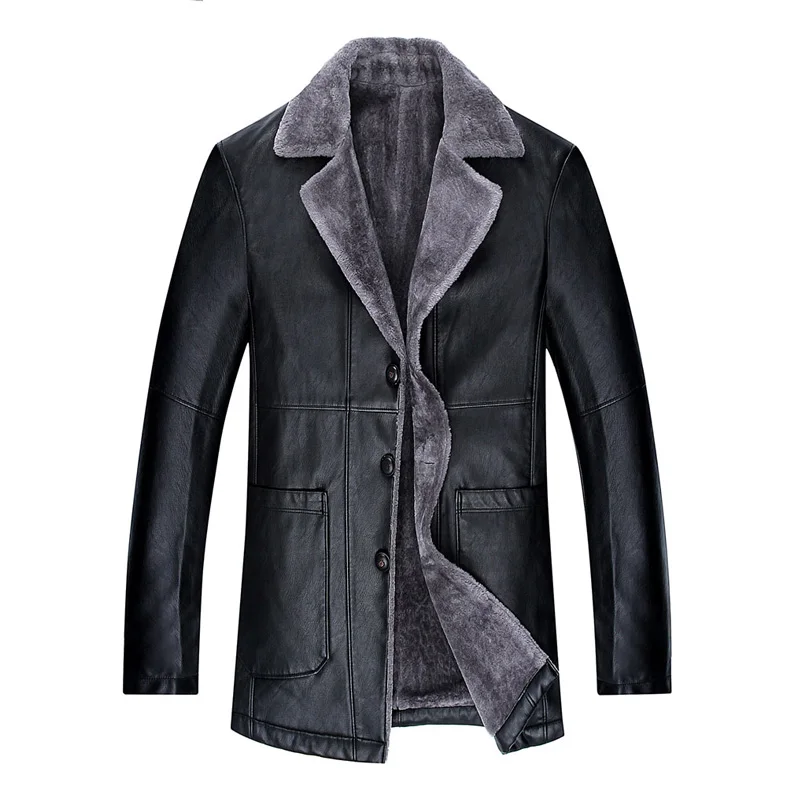 

2018 Winter New Men's Leather Jacket Plus Velvet Thick Long Warm Fashion Casual Jacket Fur Coat Men Brand Clothing