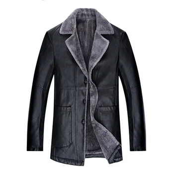 

2018 Winter New Men's Leather Jacket Plus Velvet Thick Long Warm Fashion Casual Jacket Fur Coat Men Brand Clothing