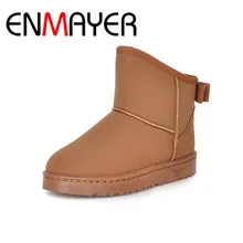 ENMAYER Big Size 39 High Quality Boots Fur Ankle Round Toe Slip On Boots For Women 3 Colors New Fashion Winter Snow Boots