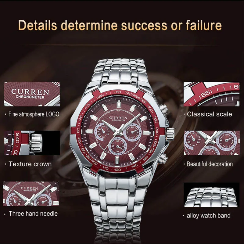 HOT Sell Watches Menquartz Watches Men Curren Brand Military Wrist Watches Full Steel Fashion Watch Waterproof Relogio Masculino