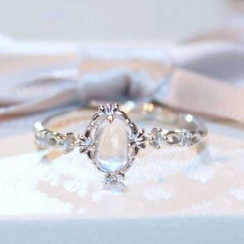 Кольца Moonstone для женщин винтажное серебряное кольцо Капля воды, белый камень кольцо Женская мода ювелирные изделия оптом Размер 6-10 - Цвет основного камня: SV