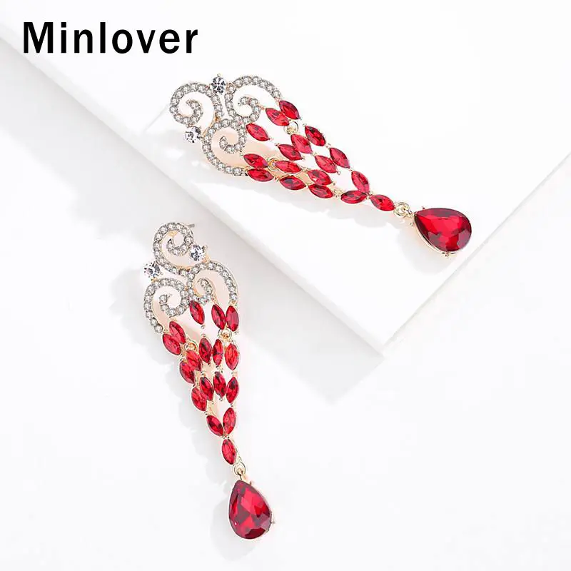 Женские серьги капельки Minlover с кристаллами 4 цвета для невесты