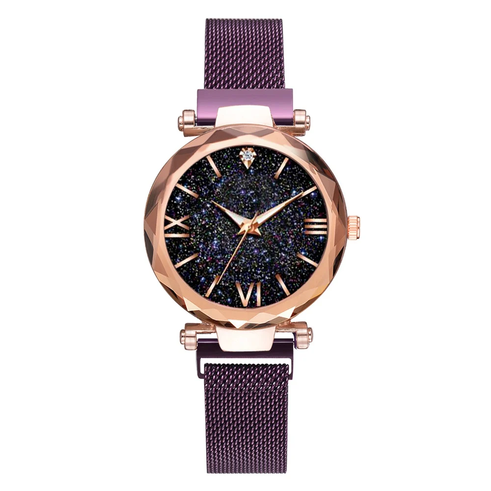 Роскошные женские часы, магнитные, звездное небо, женские часы, кварцевые наручные часы, модные женские наручные часы, Reloj Mujer Relogio Feminino - Цвет: Фиолетовый