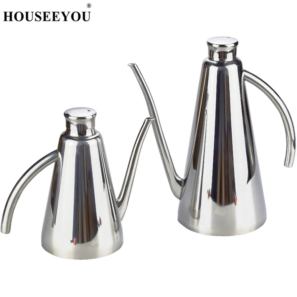 

HOUSEEYOU 500/1000ml Stainless Steel Oil Olive Pots Dispenser Sauce Vinegar Batcher Can Bottle Pot Kitchen Accessories Storage