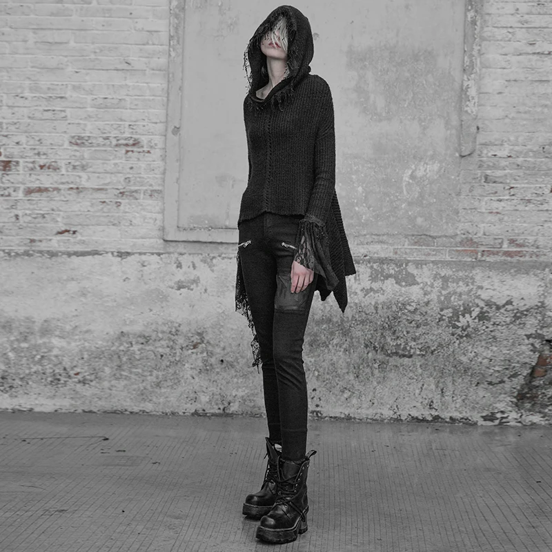 Punk Rave Gothic Fashion Kear Women Lace Sweater Shirt Steampunk Hooded Street Pullovers