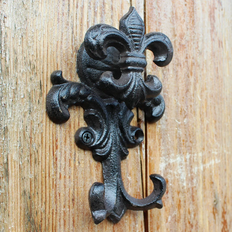 Antique Black Fleur De Lis Design Cast Iron Wall Hook With Two Hangers European Industrial Accents Home Garden Wall Decor Hook Antique Black Fleur De Lis Design Cast Iron Wall Hook With Two Hangers European Industrial Accents Home Garden Wall Decor Hook