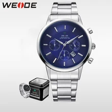 WEIDE Luxury Big Black  Mens Watches Japan Quartz Movement Full Stainless Steel Waterproof Fashion Blue Wrist Watch Analog Clock
