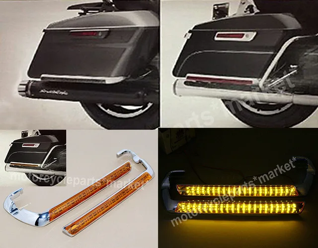 Хромированный для седельной сумки светодиодный, боковой, габаритный фонарь для Harley Electra Street Glide Road King Ultra Limited - Цвет: Amber
