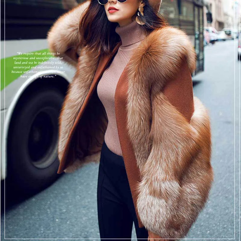 Этель ANDERSON, настоящий Лисий мех, длинная куртка, модная, шоколадный цвет, стильная, цельная, Лисий мех, пальто, женская верхняя одежда с длинными рукавами