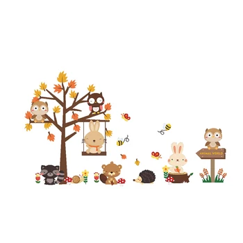 

NICEXMAS Decal Cartoon Cute Animals Zoo Tree Wall Stickers Adhesive Wallpaper for Kindergarten Bedroom Living Room Home Decor