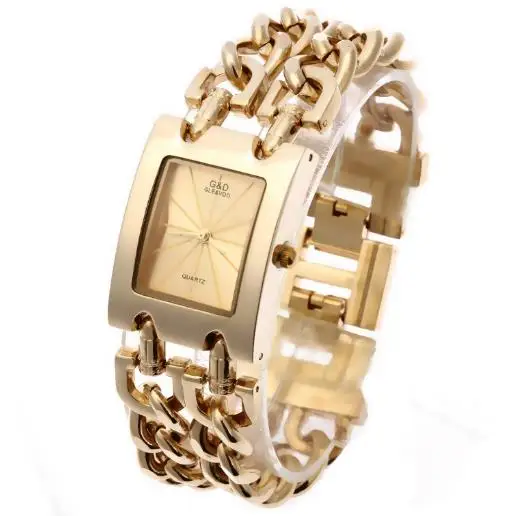 G& D, женские наручные часы, кварцевые часы, золотые, Relogio Feminino, платье, часы, Relojes Mujer, Saat, подарки, оригинальные часы, женские желеобразные часы - Цвет: Double Chain C