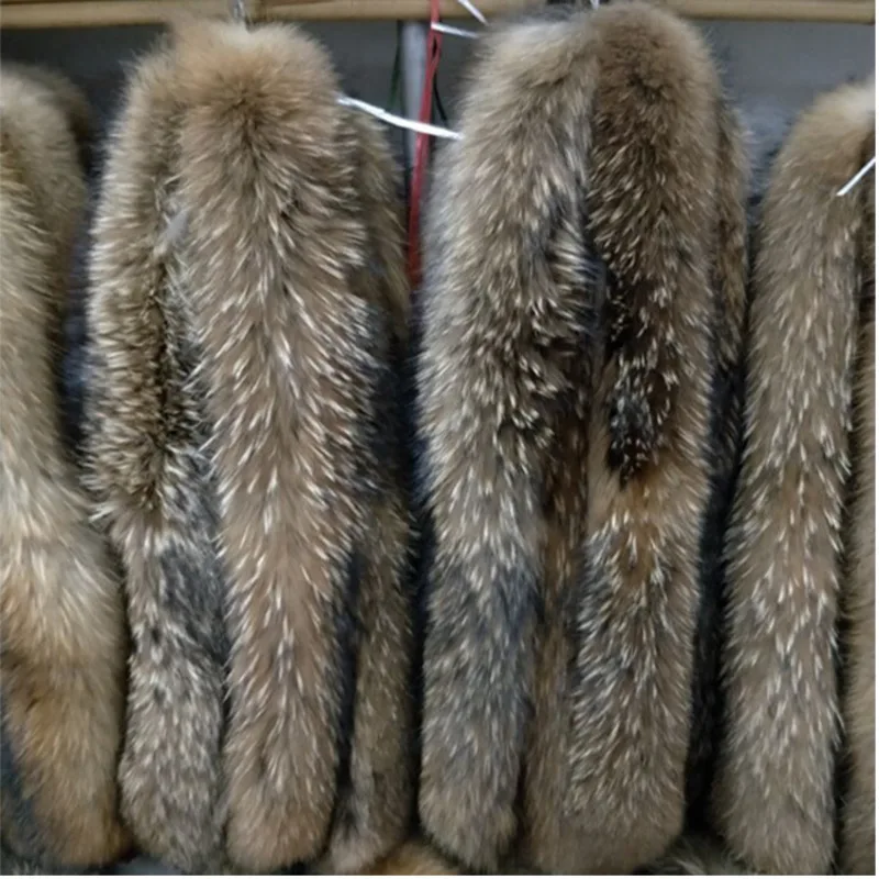 Fashion New Arrvial Winter Warm Real Fur Collar Scarves Genuine Raccoon Fur Scarf Trim of Down Coat Fur Strip Wrap Necks