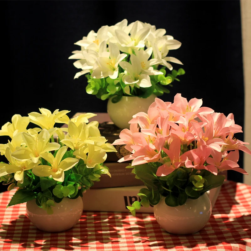 1 Piece Small Artificial Lily Gl White Ceramic Vase Set For Desk 0