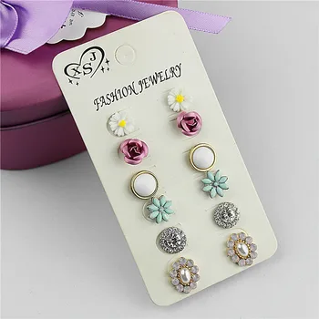 

Fashionable gorgeous women's jewelry girl birthday party beautiful yellow green purple mixed ear nail earrings agent shipping