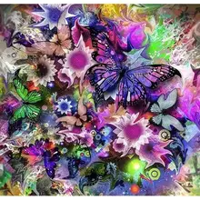 Изготовленный На Заказ diy картина из бисера, пейзаж с рисунком цветов и бабочек дерева камни в форме ромба/круглый пейзаж алмазной живописью деревня фея "фламинго"