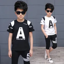 Летние детские костюмы, детский Модный комплект с буквенным принтом для мальчиков и девочек, летний От 4 до 14 лет