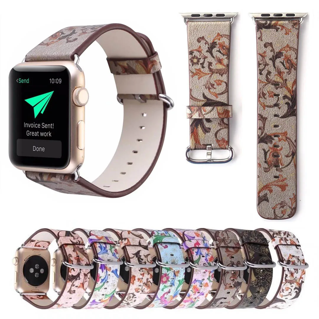 Las mujeres Flor de correa para Apple Watch serie 5 4 3 2 1 banda de cuero  pulsera reloj Vintage para iWatch 38/40mm/42/44mm pulseras|strap for apple  watch|strap forfor apple watch - AliExpress