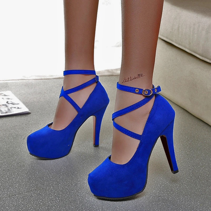 Plus Size 34 42 Sexy Blue High Heels Shoes Women 2017 Stiletto Bandag ...