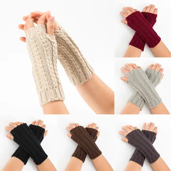 

Women Winter Wrist Arm keep Warmer Solid Knitted Short Fingerless Gloves Mitten Comfortable gloves L50/1224