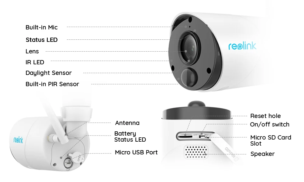 Reolink Argus эко и солнечные панели беспроводной Wi-Fi Камера 1080P Full HD IP65 Крытый Источник питания: 2 элемента питания двухстороннее аудио SD слот для карт памяти с PIR