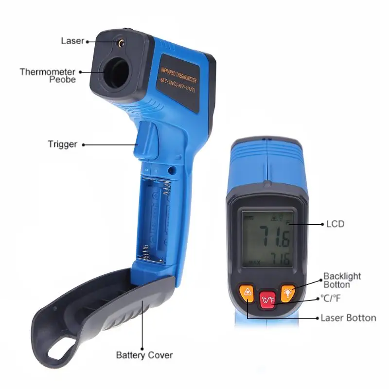 

Digital Infrared Thermometer LDC IR -50 ~ 600 C Non-Contact IR Aquarium Laser Gun Pyrometer Temperature Thermometer Meter